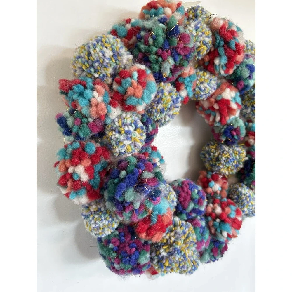 Anthropologie Merry Making Pom Xmas Wreath - Made In Nepal Colorful Whimsical